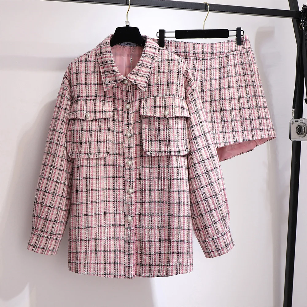 Новинка 2021 осенне-зимняя женская одежда большой свободный розовый клетчатый