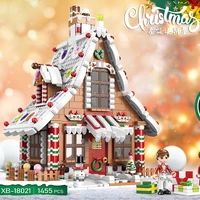 18021 building blocks music box christmas gingerbread house candy castle santa assembly moc bricks toys gifts 18019 18020 18022