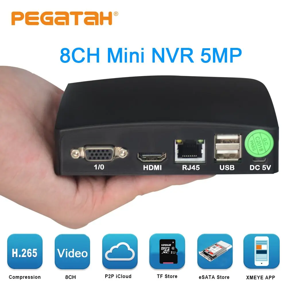 8ch H.265 5MP мини NVR дистанционное управление сетевая Запись видео для камеры видеонаблюдения 5MP ip-камера Поддержка P2P eSATA TF слот USB мышь