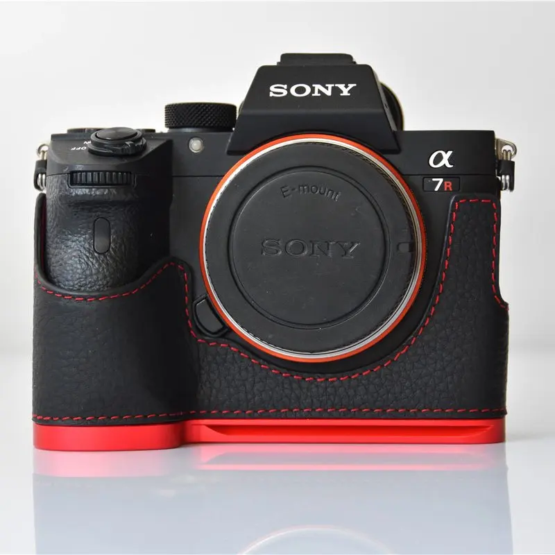 Genuine Leather Half Bottom Case Cover Camera Bag for Sony A7R3 A7R Mark 3 A7RM3 A7III A9 Hand Grip Holder Aluminum Plate