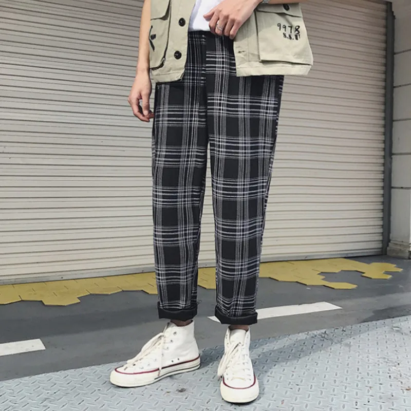 

2021 Japanese men's men's checkered pants Autumn fashion slim men's casual pants Korean version of men's Harlem pants S-5XL