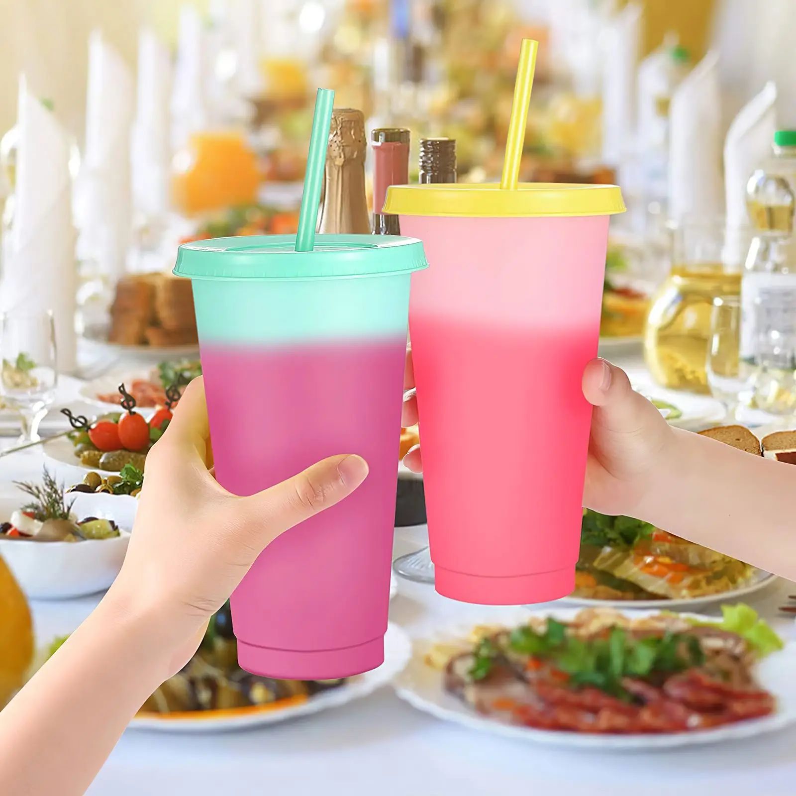 

5pcs Innovative Colorful Straw Cup Colorful Cold Drink Cup Color Changing Cups Eco-Friendly Plastic Temperature-Sensitive Cup