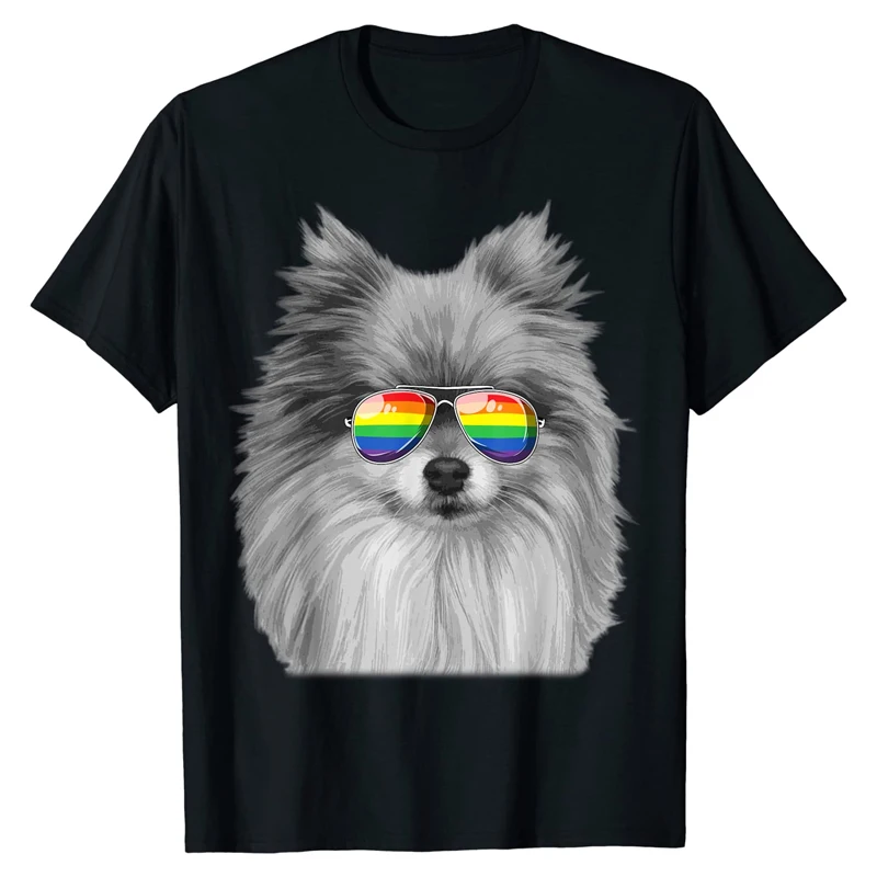 

2021 Summer Mens T-shirt with Sunglasses and Pomeranian Print Street Casual Hip-hop Cotton O-neck High-quality Oversized T-shirt