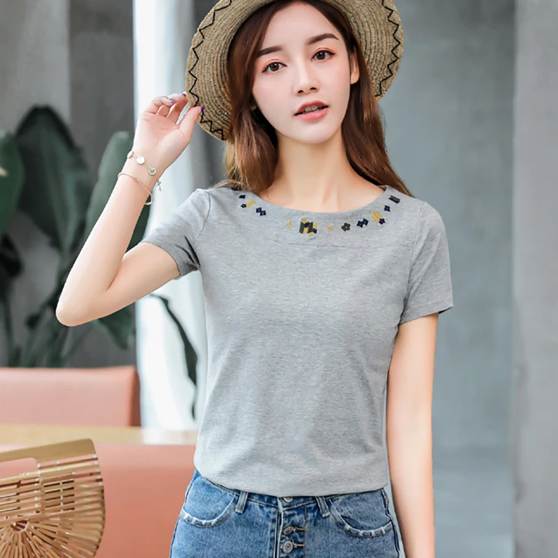 Женская футболка с графическим принтом модная Корейская женская одежда вышивкой