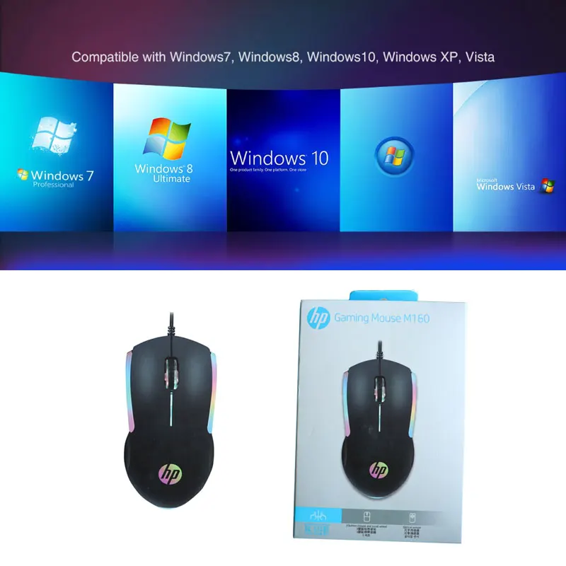Рекламный подарок RGB Мышь hp USB Проводная игровая мышь M160 оптическая dpi 1000 3D эргономичная геймерская мышь для компьютера ноутбука