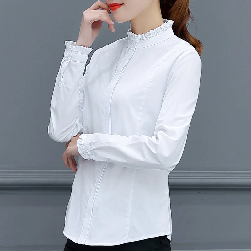 Женская Весенняя новая рубашка из чистого хлопка белая женская с длинным рукавом