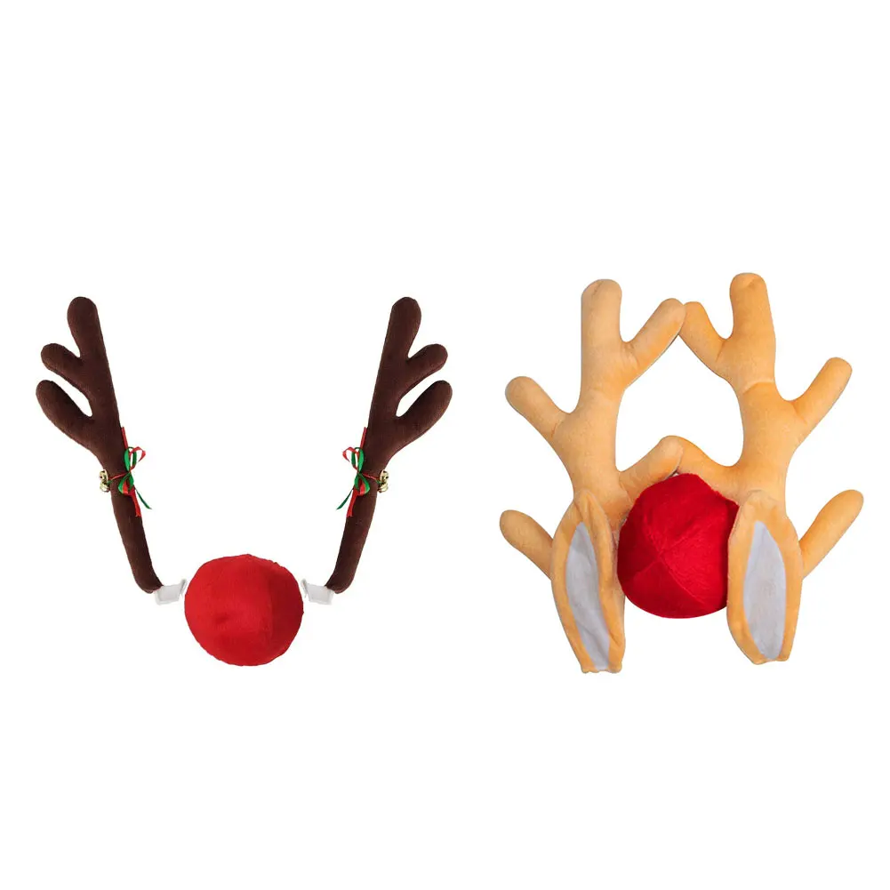 

2Antlers+1nose Cute Nose Horn Costume Set Horn Car Decoration Polyester Antlers Reindeer Antlers Red Nose Auto Xmas Costume Kit