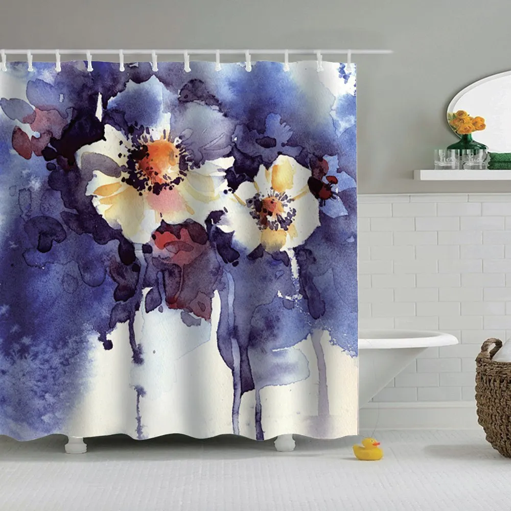 

Dafield Spring Shower Curtain Lavender Flowers Polyester Fabric Bathroom Decorations Season With Hooks