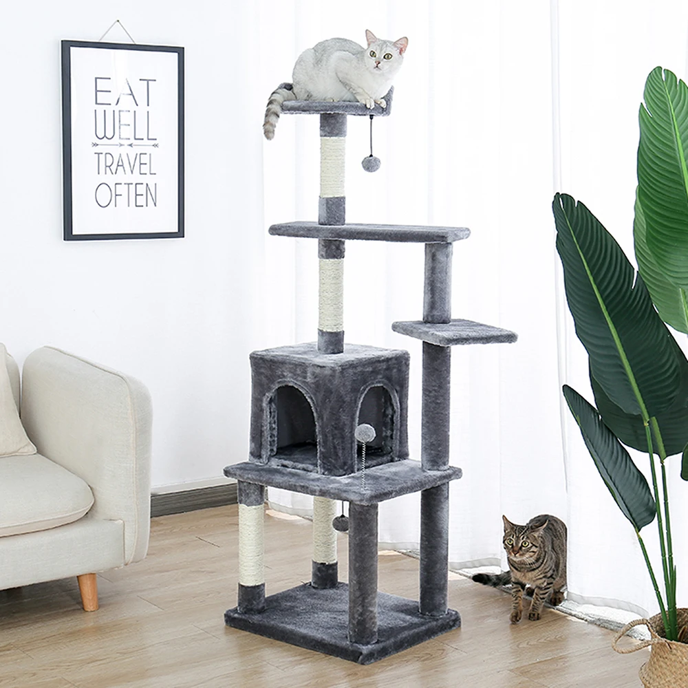 

57inches Deluxe Cat Tree Condo Toy Scratching Post Cat Climbing Frame Cat Furniture Pet Supplies with Fur Balls