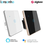 Умный выключатель Lonsonho Tuya Zigbee, ЕС, 220 В, стеклянная панель с металлической рамкой, сенсорный выключатель света, нулевой провод, требуется Alexa Google Home