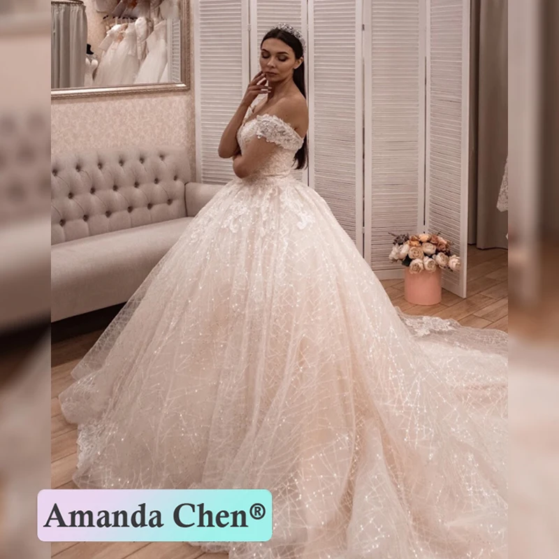 Сексуальные новые кружевные аппликации бальное платье свадебное 2019 на