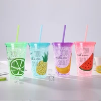 new summer ice cup creative fruit crushed ice cup students outdoor portable straw drink cup water bottle with straw drinkware