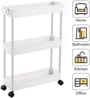 3 tier slim storage cart mobile shelving unit organizer slide out storage rolling utility cart with 4 hooks for kitchen bathroom