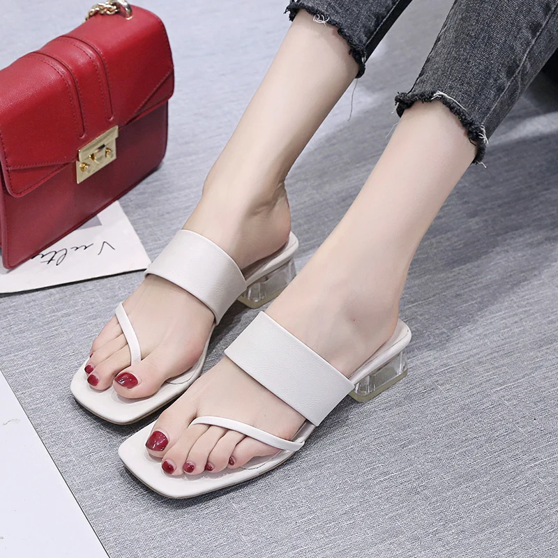 Rimocy/прозрачные вьетнамки на толстом каблуке с открытым носком Женские