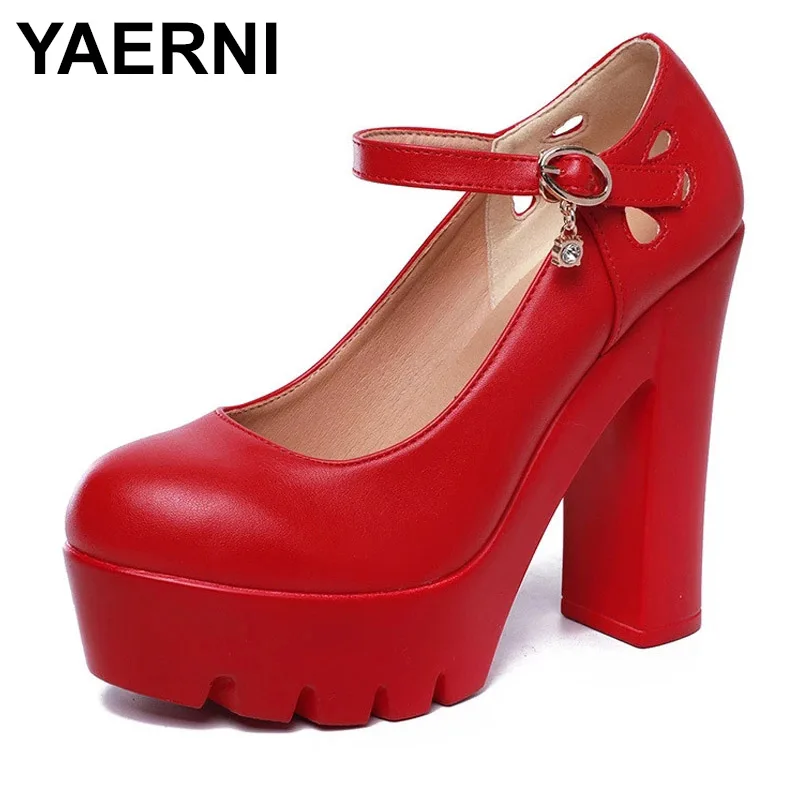 

YAERNIBig Size 33-42 43 Block Heels Shoes Women Pumps 2022 Spring Autumn Platform Shoes Ladies High Heels Office Work Shoe White