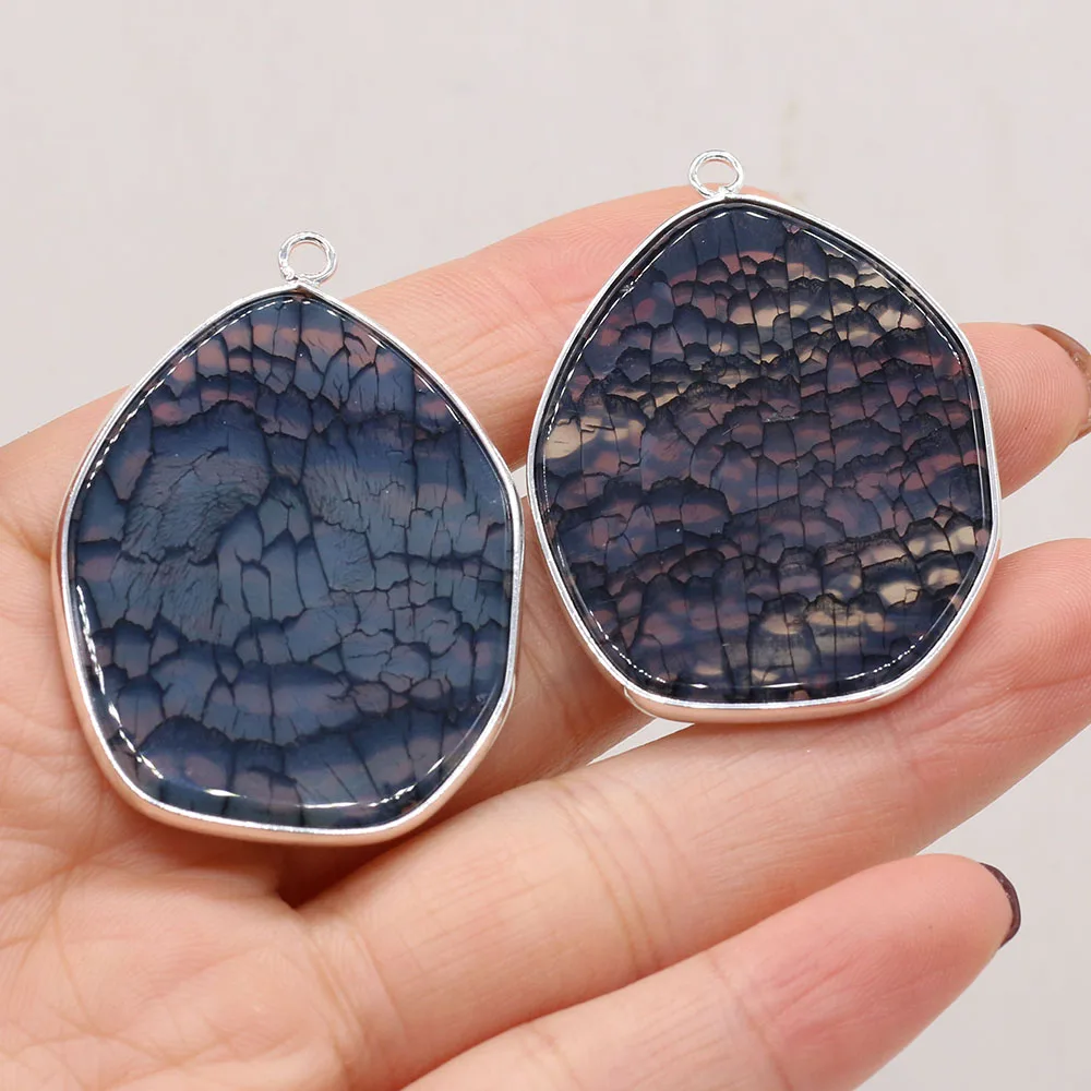 

Natural Stone Charms Black Blue Stripe Agate Pendants For Jewelry Making DIY Necklace Bracelet Earrings Accessories Size 33x45mm
