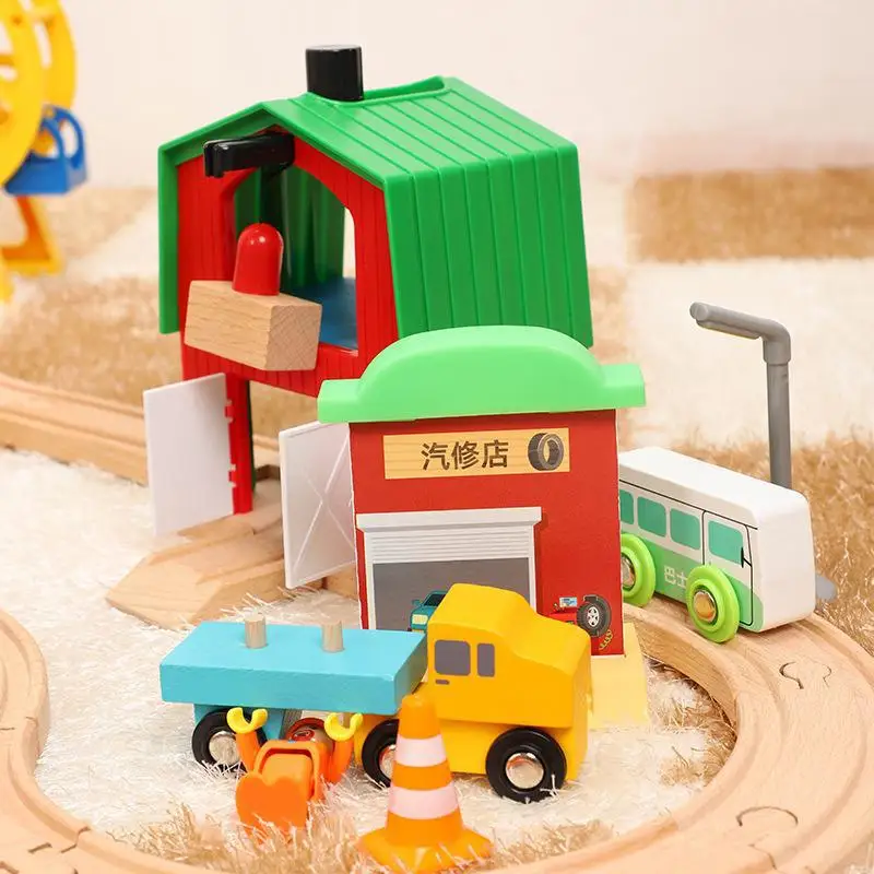 Деревянная железная дорога Железнодорожный Детский комплект гараж для Voiture