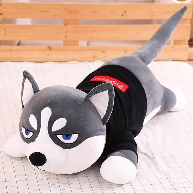 4 New Lovely Funny Dressed Husky Stuffed Doll Stripe Sweater Soft Husky Lying Plush Toy Grey/Black Dog Animals Kids Birthday Gift - Цвет: 4