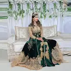 Роскошное зеленое вельветовое платья для выпускного Дубай индийское вечернее платье Абая с кружевом 2021 с длинным рукавом