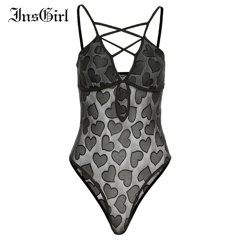 

InsGirl Harajuku Sexy Hollow Out Jumpsuit Women Mall Goth Punk Grunge Printed Slim Bodysuit Dark Black Y2k Vintage Playsuit
