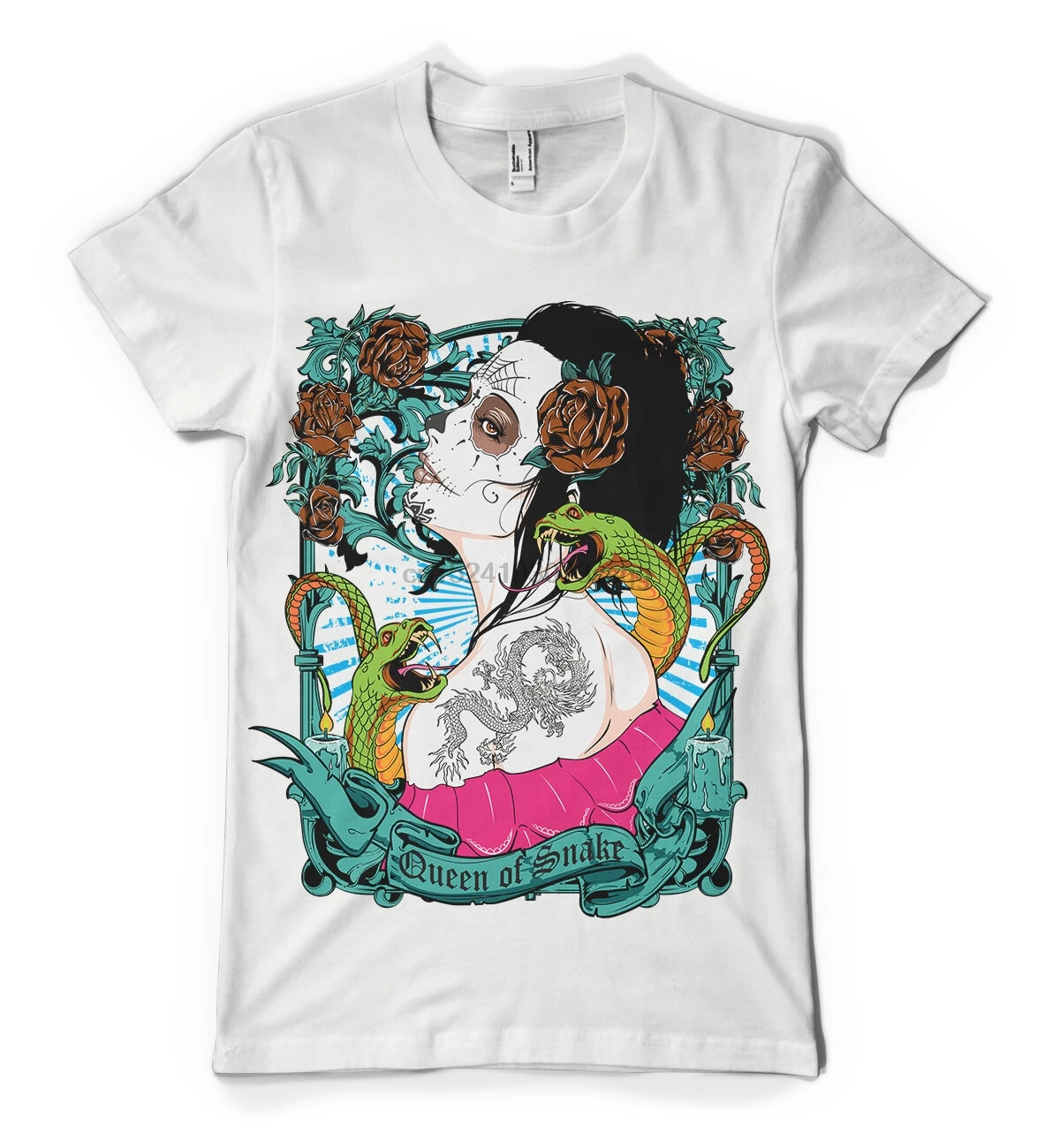 queen of snake el muerte day dead skull tattoo dtg mens t shirt tees |