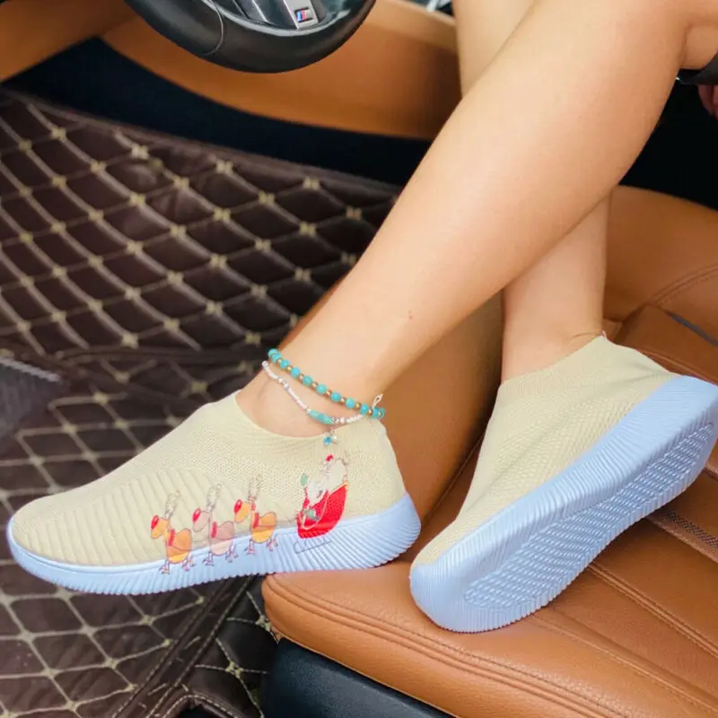

Womens Ladies Christmas Print Flats Comfort Mesh Shoes Casual Trainers Sneakers