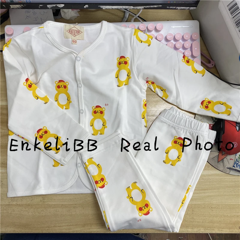 Корейские Детские пижамные комплекты Bebe De Pi* комплекты зимней одежды для сна с милым медведем для малышей комплекты одежды наивысшего качества для малышей брендовая одежда