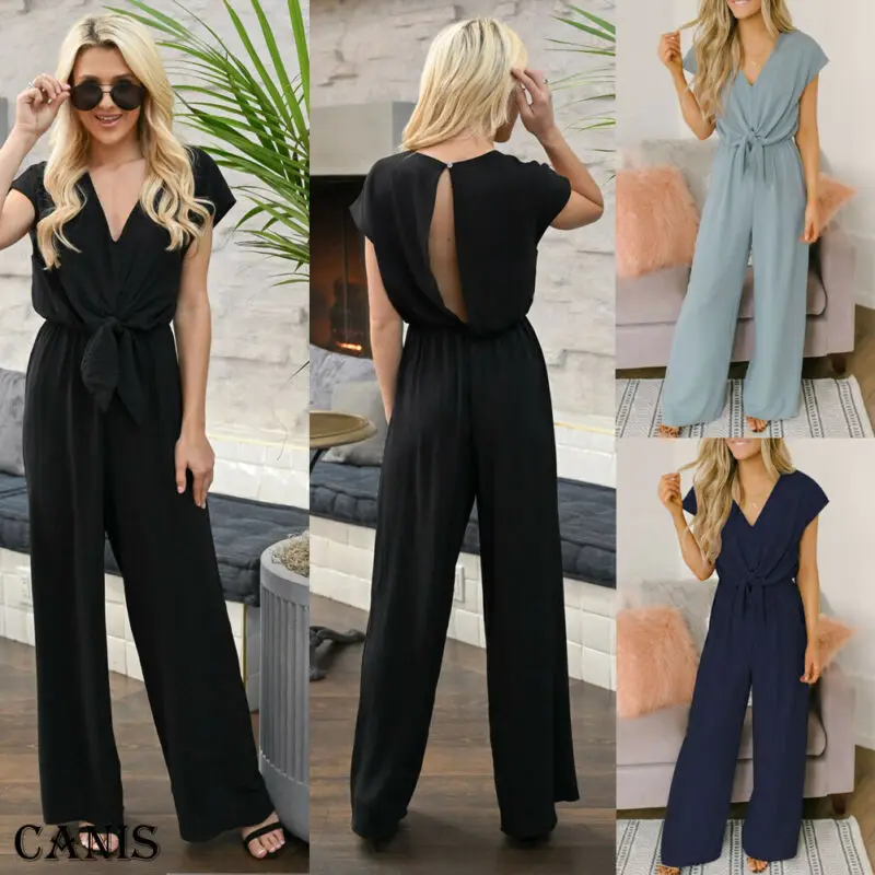 

Women Summer Ladies Clubwear Summer Long Pant Playsuit Bodycon Party V Neck Simple Backless Jumpsuit Romper Overall Trousers Lot