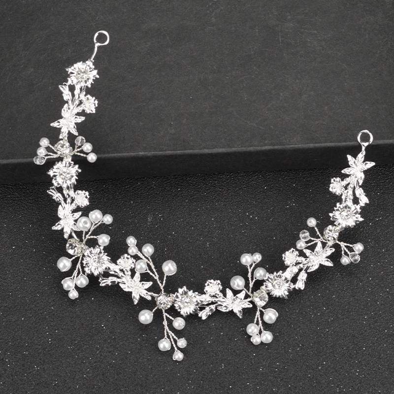Женский обруч для волос с жемчугом Серебристый цветами и свадебный аксессуар 2019 |