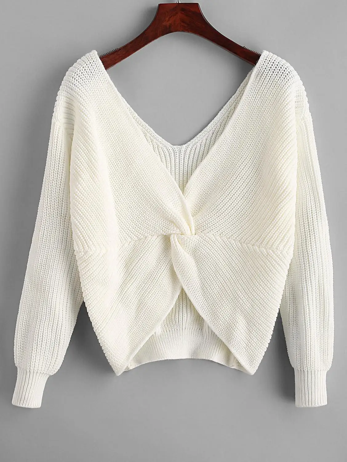 ZAFUL X Yassman Bateman Twisted Diamond Shoulder Jumper Sweater Uneven Hem Low Cut Drop Warm Plunging Neck 2019 | Женская одежда