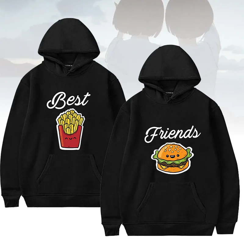 Модные толстовки Best Friends, осенне-зимние женские толстовки с капюшоном и длинным рукавом, женские пуловеры с принтом гамбургера и молока