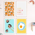 Современный кухонный декор, японские фотообои, палочки для суши, пикник, жареное яйцо, рис, апельсины, холст, картина на стену, Художественная печать, картина