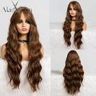 Парик для косплея ALAN EATON, длинный волнистый коричневый парик с челкой, синтетические парики для чернокожих женщин из термостойкого волокна, парики из натуральных волос для вечеринок
