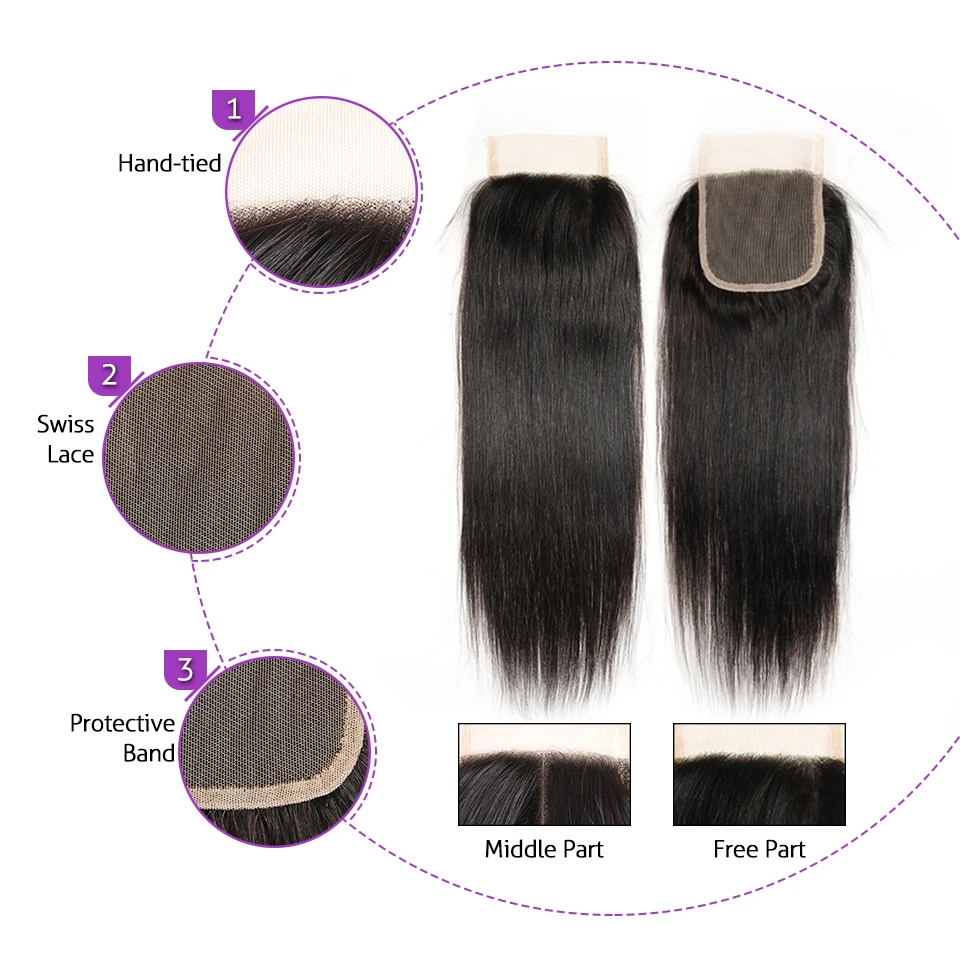 Ali Grace бразильские прямые волосы с застежкой 100% натуральные Remy 4 пряди 4x4