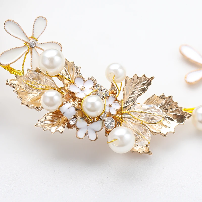 Новинка цветочные повязки для волос модные золотые жемчужные украшения с