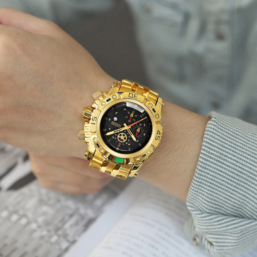 TEMEITE золотые водонепроницаемые кварцевые наручные часы для мужчин из