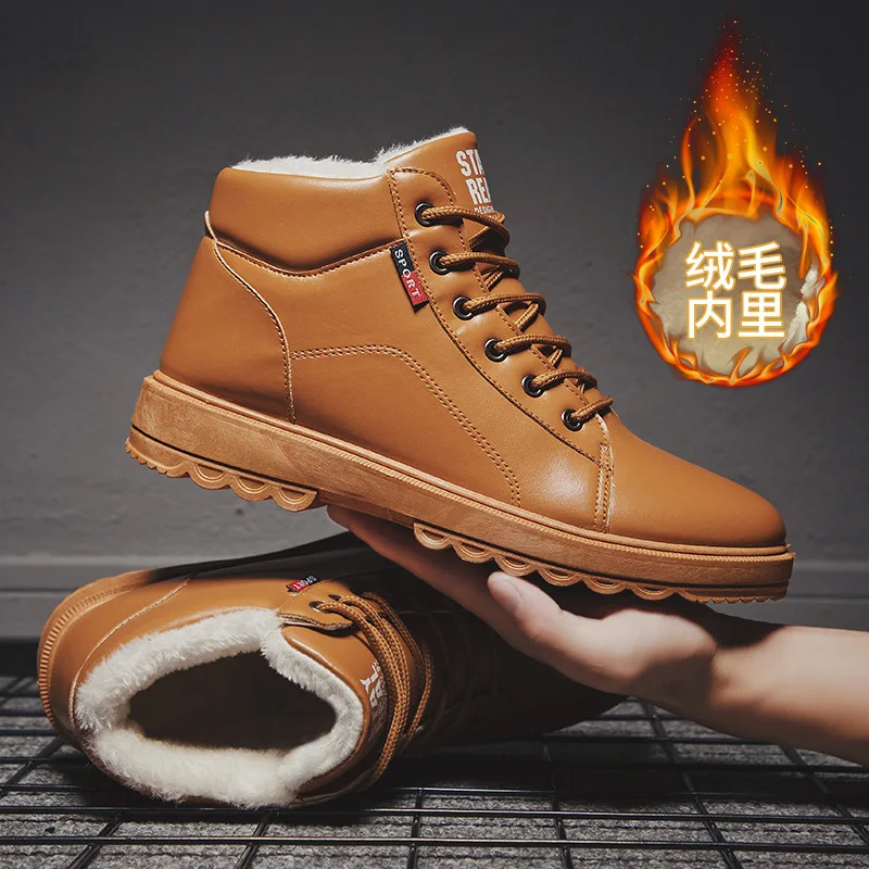 

2019 Brand Winter Men Boots Leather Ankle Snow Boots With Fur Plush Warm Men Casual Boots High Quality Waterproof Leather Shoes