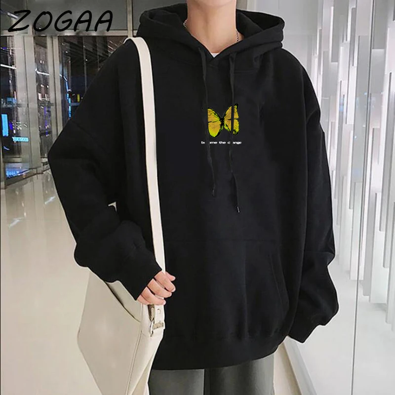 

Мужская толстовка с капюшоном ZOGAA, простой пуловер в стиле Харадзюку с бабочками, утепленный свитшот, Повседневная Уличная одежда для мужчи...