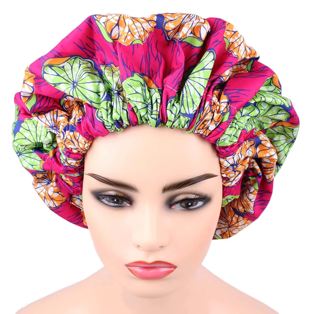 Очень большая шапочка для сна африканская ткань с принтом капот волос атласная