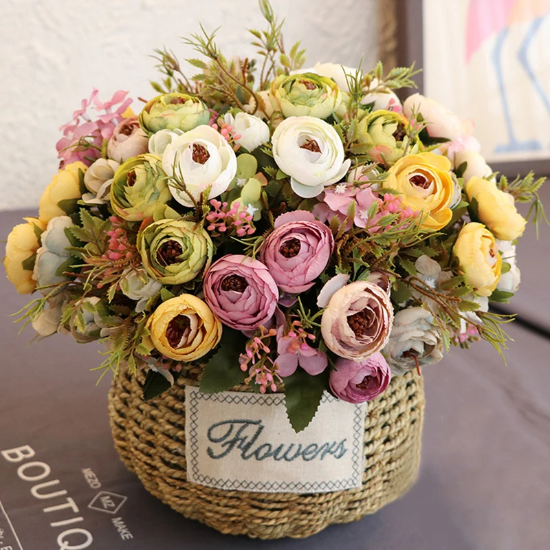 Искусственный чайный розовый Европейский стиль 6 осенних цветов Шелковый цветок