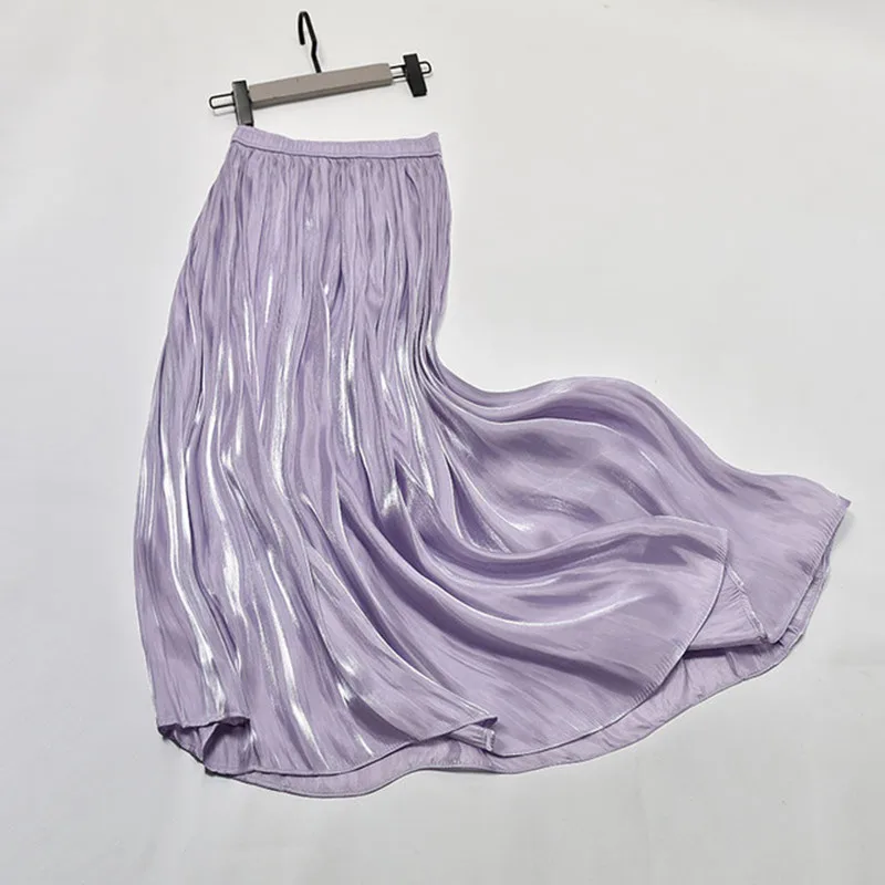 

Юбка плиссированная, с эластичной талией, блестящая, шелковая, BSQ003, весна-лето