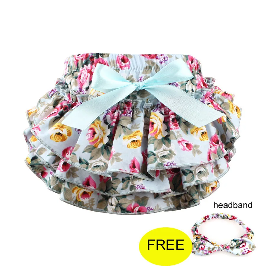 Baby Girl Bloomers free Headband Baby Clothing flower Bow cotton Baby Shorts Ruffle Diaper Cover Bloomer Baby Panties - Цвет: Color 2