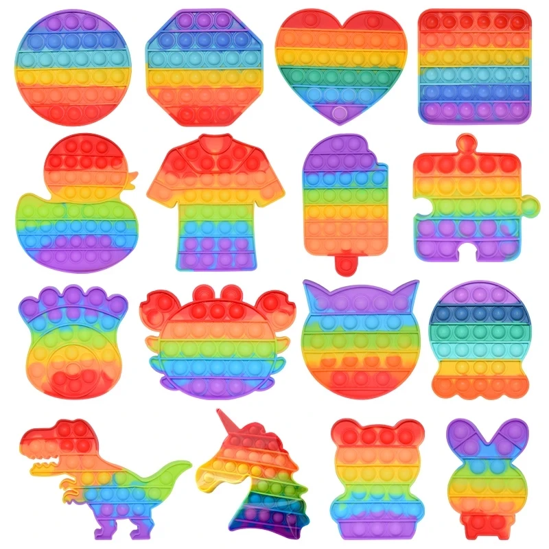 

Rainbow Push Bubble Stress Relief Fidget Toy Popular Cartoon Animals Relieve Pressure Squeeze Toys Needs Anti-stress Sports Game