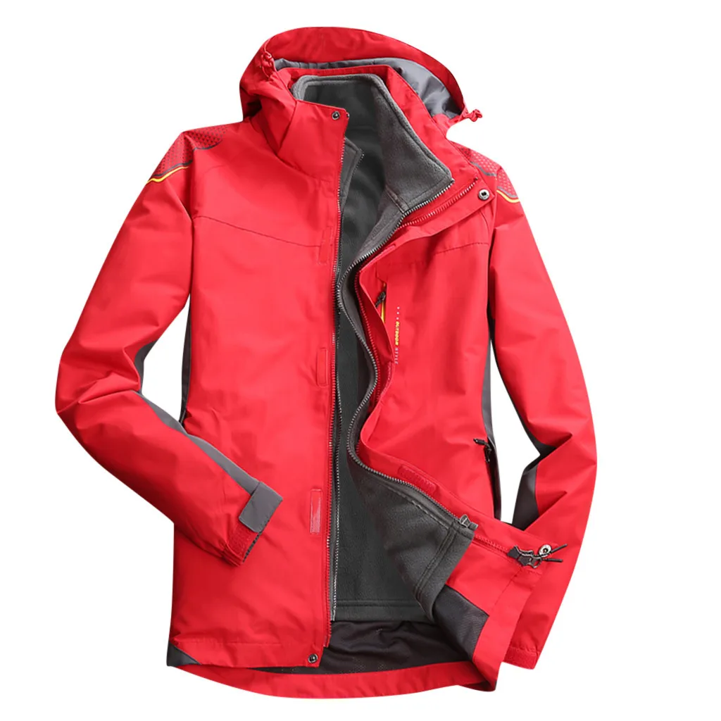 Men Fashion Hoodie Hat Detachable Windbreaker Waterproof Jacket Breathable Sport Outdoor Coat Softshell Fleece Jacket Mujer