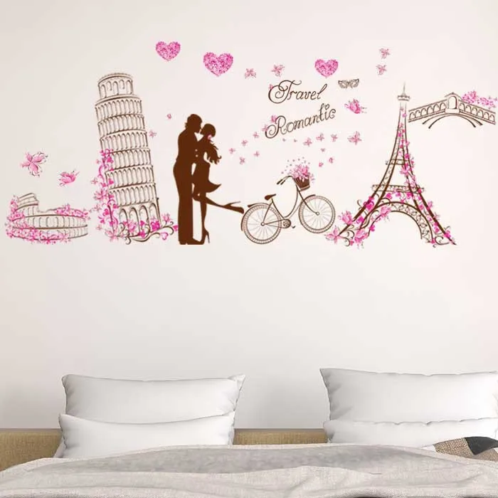 Paris Tower Love Mural Decal Bedroom Bedside Living Room Wall Decoration Sticker Home Painting PVC | Дом и сад