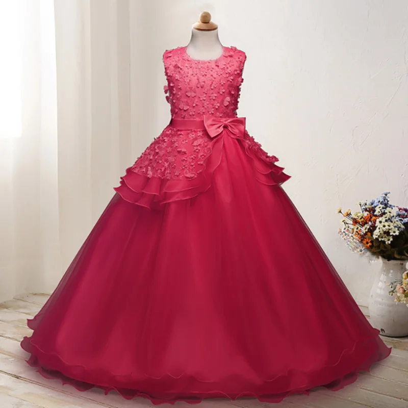 Детское платье для девочек на свадьбу длинное кружевное с фатиновой юбкой
