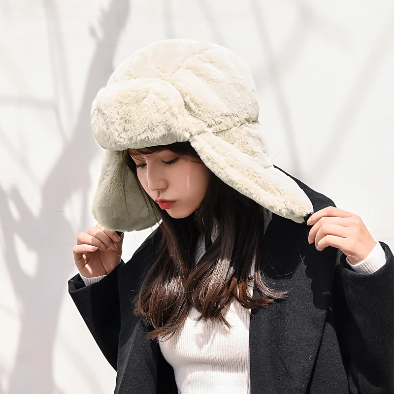 Hat Female Ushanka Male Winter Korean Style Northeast Cold Protection Cycling Earflaps Thick Windproof Warm and Cute | Дом и сад