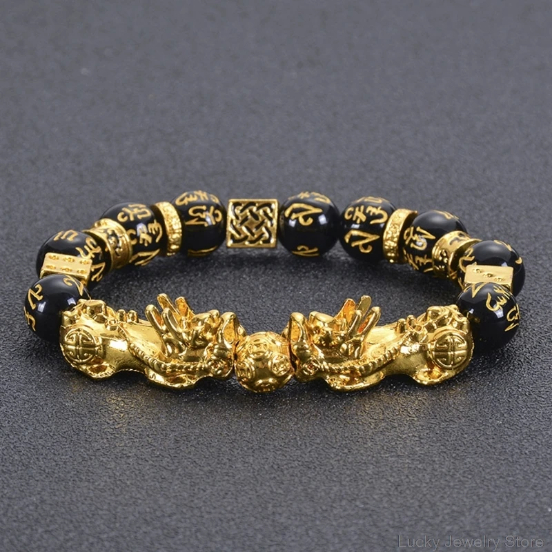 

Pi Xiu Bracelet Feng Shui Black Obsidian Wealth Buddhism Bracelet for Women Men Adjustable Elastic Lucky Amulet J29 21 Dropship
