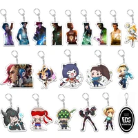 wholesale 20pcs arcane acrylic anime keychain jinx vi jayce figure pendant key ring for women men jewelry gift cosplay prop