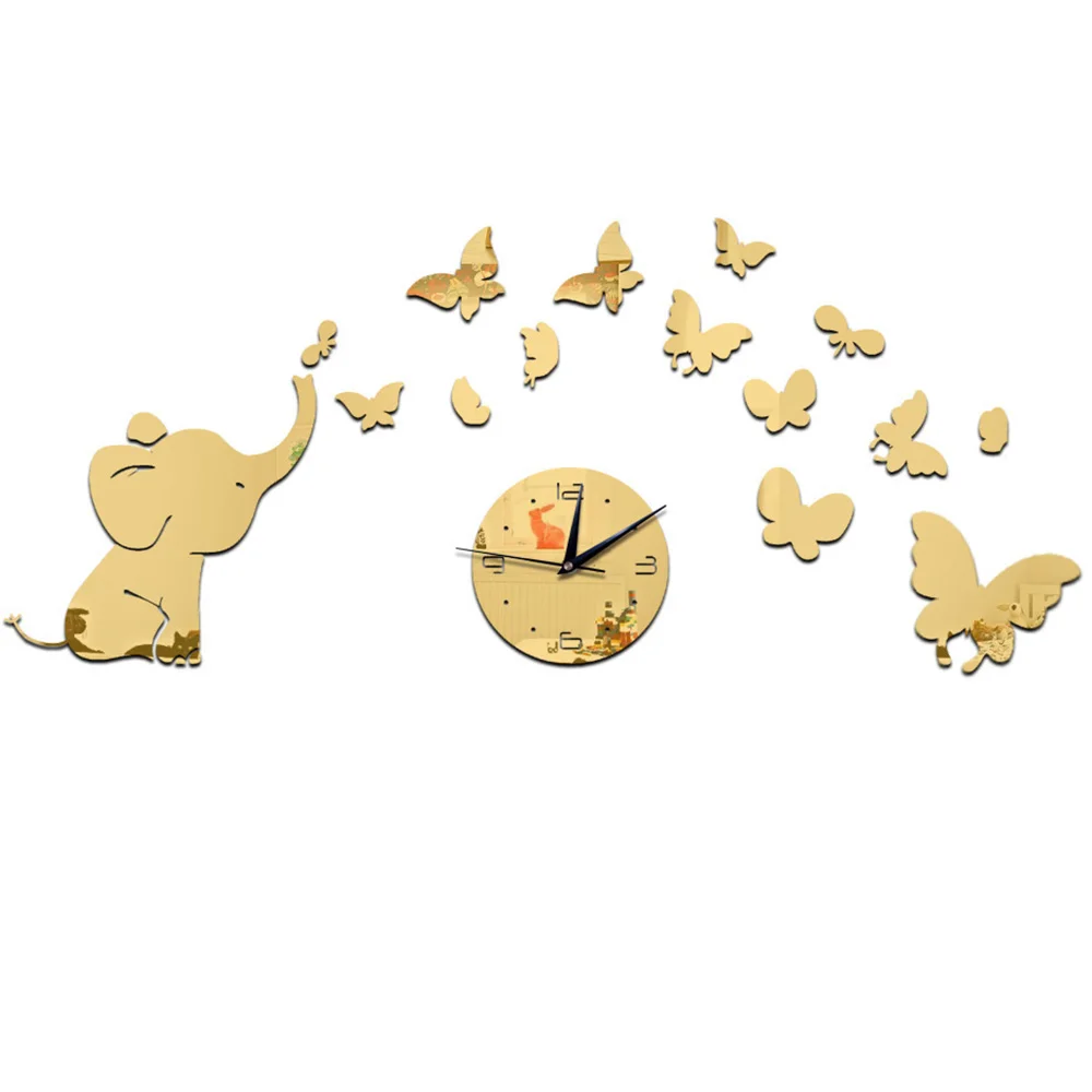 3D Wall Stickers Waterproof Butterfly Elephant Petals Pattern Sticker DIY Mirror Children Bedroom Decals Romantic clock | Дом и сад